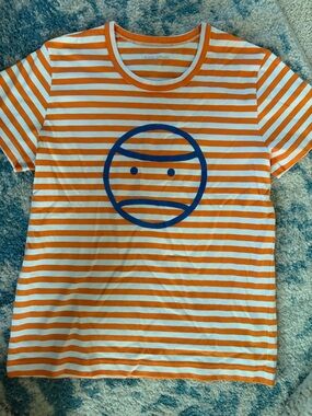 Tory Burch Orange & White Striped Tee with Blue Graphic-size Medium